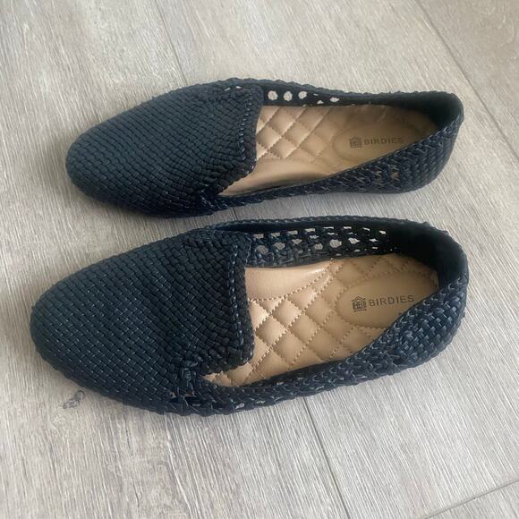 Birdies The Starling Black Woven Flats Comfort Faux Leather Slip On Size 7 - Picture 3 of 7